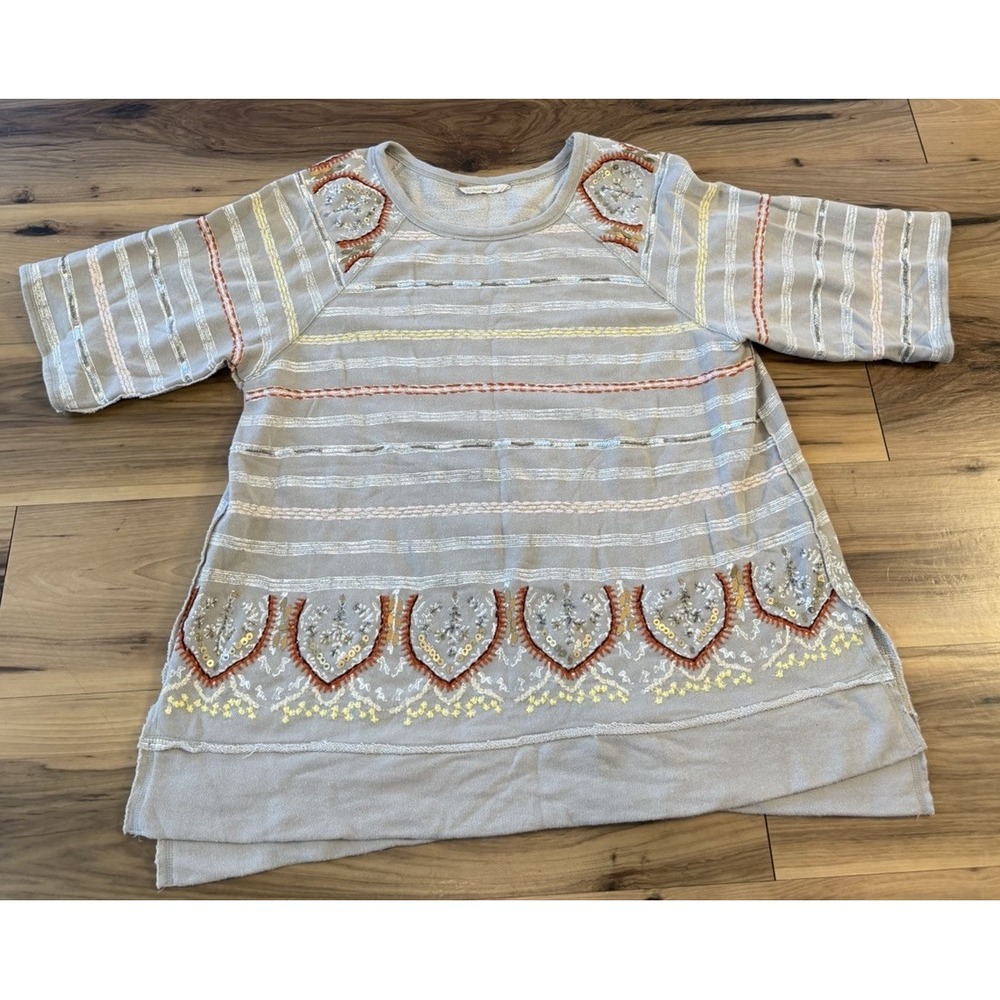 Soft Surroundings Embroidered Sequin Tunic Top Gray Boho Lagenlook Size Unknown